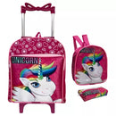 Kit Mochila Unicornio Rosa Infantil Escolar Creche Rodinha Lancheira + Estojo (Até 5 Anos)