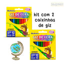 Kit 2 Caixas Giz de Cera Redondo com 12 cores - Gizão Jumbo Escolar Acrilex